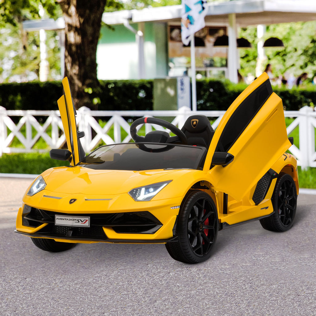 HOMCOM Compatible 12V Battery-powered Kids Electric Ride On Car Lamborghini Aventador Sports Racing Car Toy with Parental Remote Control Lights Yellow - Inspirely