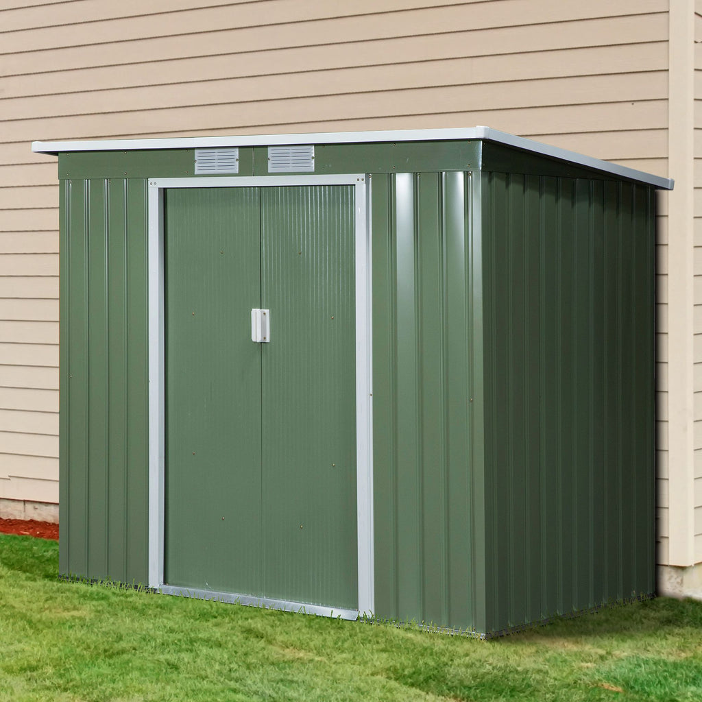 Outsunny Pend Garden Storage Shed w/ Foundation Double Door Ventilation Window Sloped Roof Outdoor Equipment Tool Storage 213 x 130 x 173 cm - Inspirely