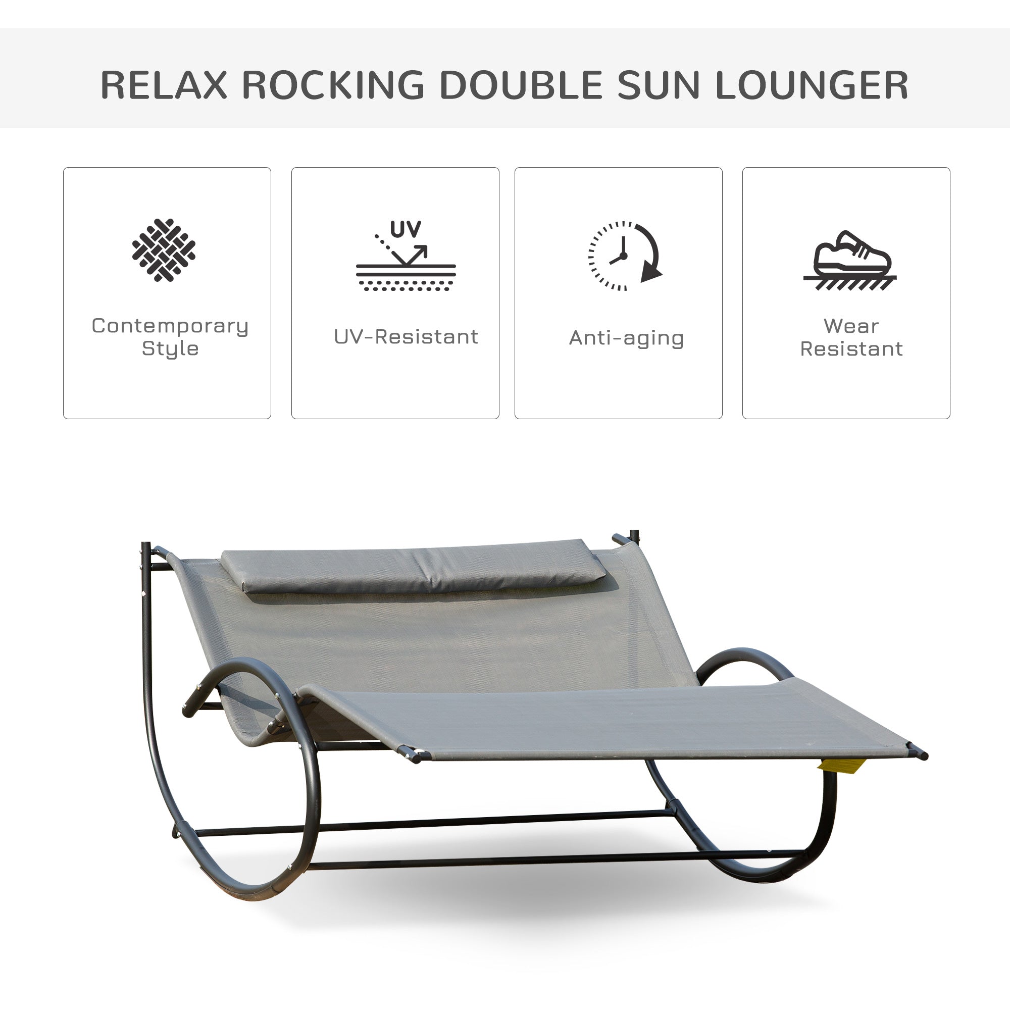 Outsunny Double Hammock Chair Sun Lounger Outdoor Patio Garden Swing Rock Seat Grey - Inspirely