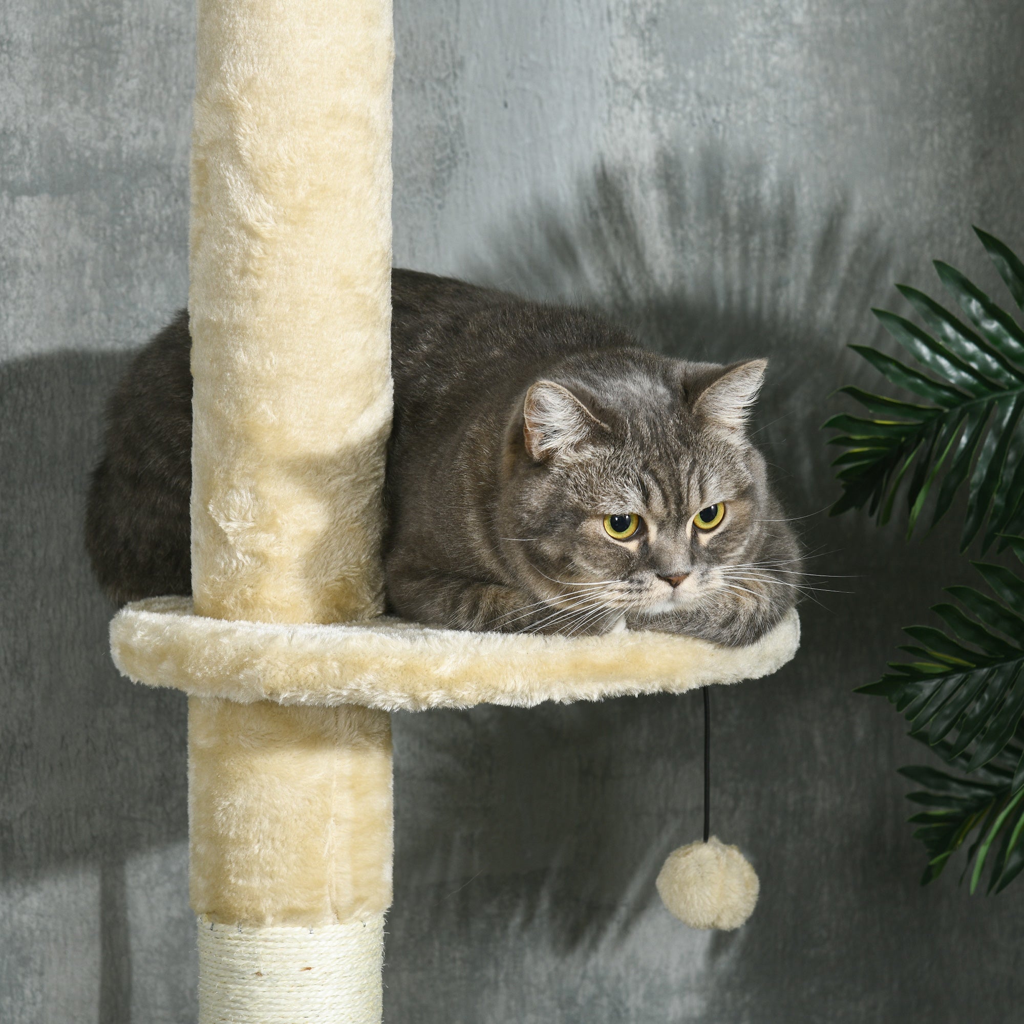 PawHut 255cm Cat Tree Tower for Indoor Cats, with Scratching Post, Cat House, Platform - Beige
